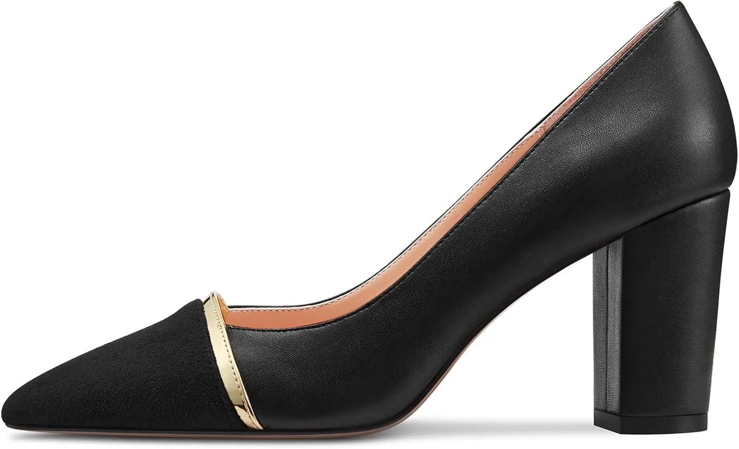 NobleOnly Womens Mid Block Heel Pointed Toe Slip-on Patchwork Pumps Prom Casual Party Dress Shoes 3.2 Inches Heels