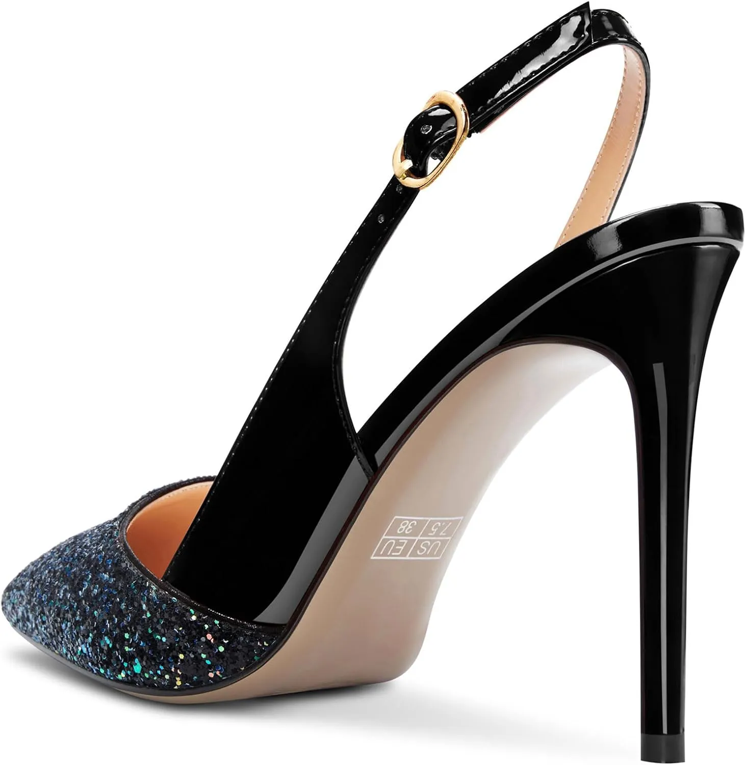NobleOnly Womens Stiletto High Heel Pointed Toe Slingback Pumps Glitter Patchwork Prom Sexy Dress Shoes 3.9 Inches Heels