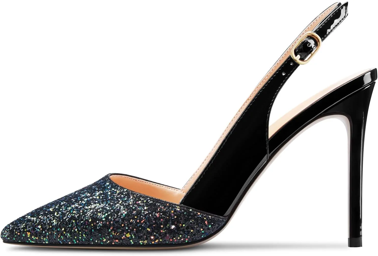 NobleOnly Womens Stiletto High Heel Pointed Toe Slingback Pumps Glitter Patchwork Prom Sexy Dress Shoes 3.9 Inches Heels