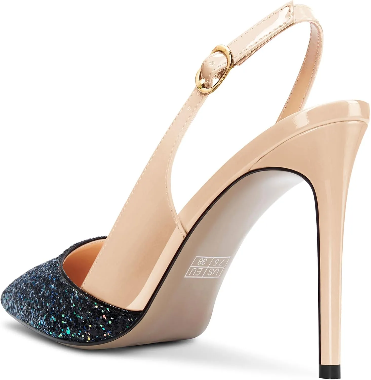 NobleOnly Womens Stiletto High Heel Pointed Toe Slingback Pumps Glitter Patchwork Prom Sexy Dress Shoes 3.9 Inches Heels