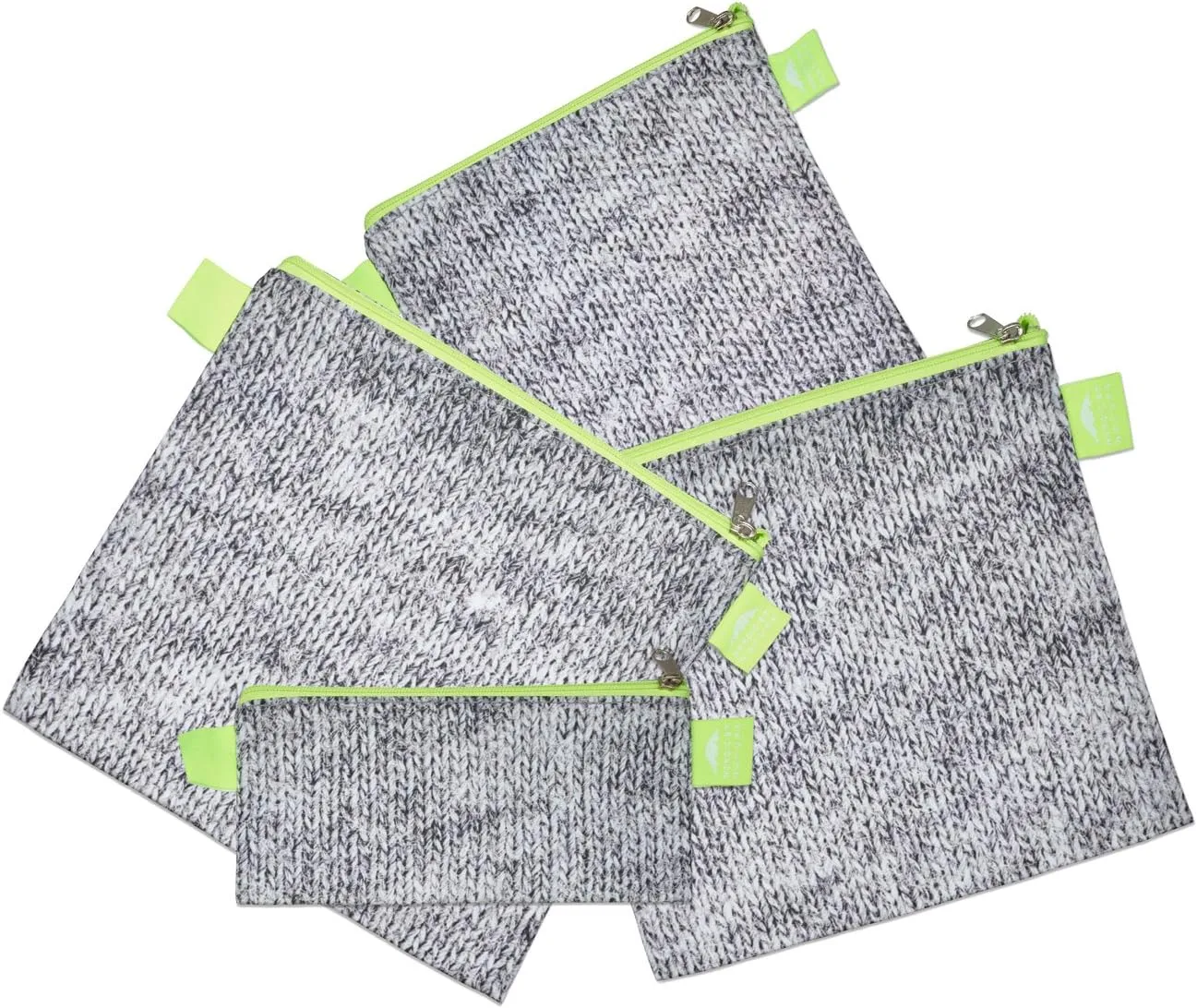 Nordic By Nature 4 Pack - Reusable Sandwich Bags Dishwasher Safe BPA Free - Durable Washable Quick Dry Cloth Baggies -Reusable Snack Bags School Lunches - Easy Open Zipper (Grey/Neon Green)