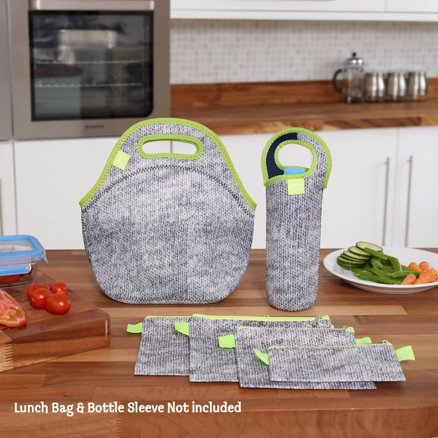 Nordic By Nature 4 Pack - Reusable Sandwich Bags Dishwasher Safe BPA Free - Durable Washable Quick Dry Cloth Baggies -Reusable Snack Bags School Lunches - Easy Open Zipper (Grey/Neon Green)