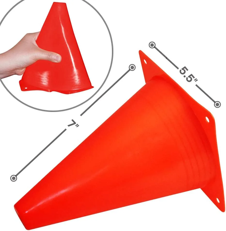Novelty Place 7 inch Plastic Training Cones, 12Pcs Durable Traffic Cone Play Field Marker Cone for Safety, Agility Training, Soccer, Football, Sports Games & Other Activities