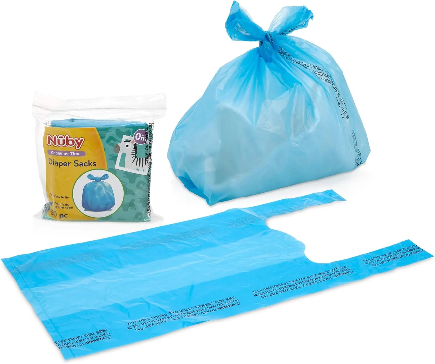 Nuby Diaper Disposal Bags for Baby - (6-Pack) 50 Count Disposable Bags - Fresh Baby Powder Scent - Blue