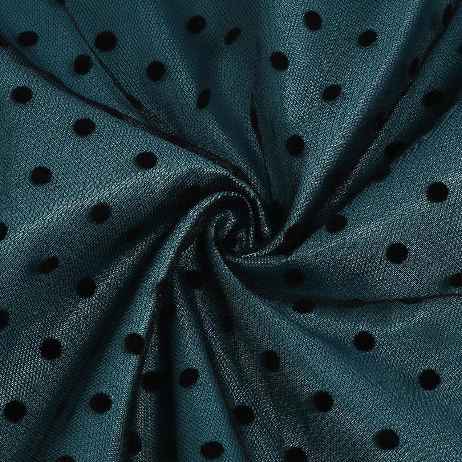 OBEEII Vintage Dress for Women 1950s Long Sleeve Patchwork Polka Dots Tulle Cocktail Party Dress Retro Swing Midi Dress