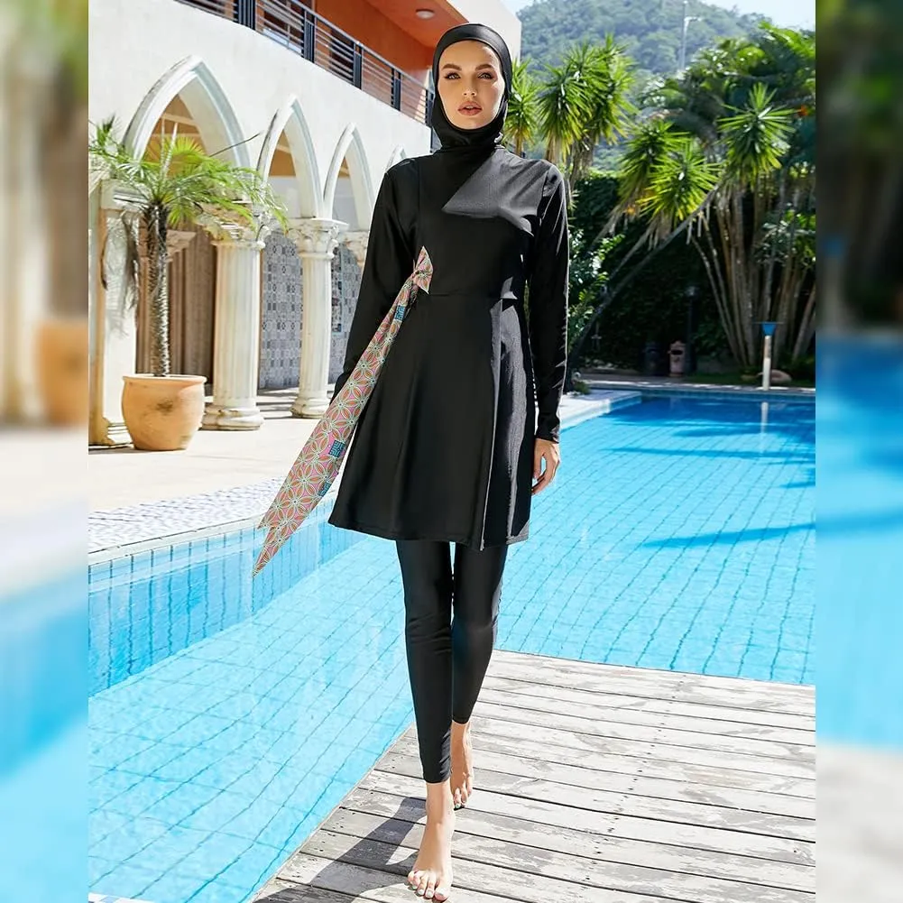 ODIZLI Women Muslim Swimwear Islamic Modest Swimsuit Full Cover Hijab Long Sleeve Burkini