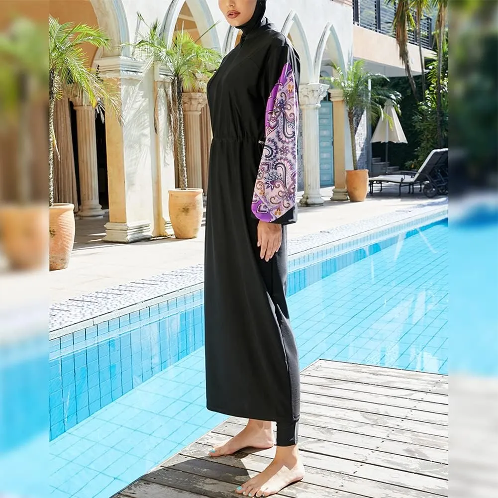 ODIZLI Women Muslim Swimwear Islamic Modest Swimsuit Full Cover Hijab Long Sleeve Burkini