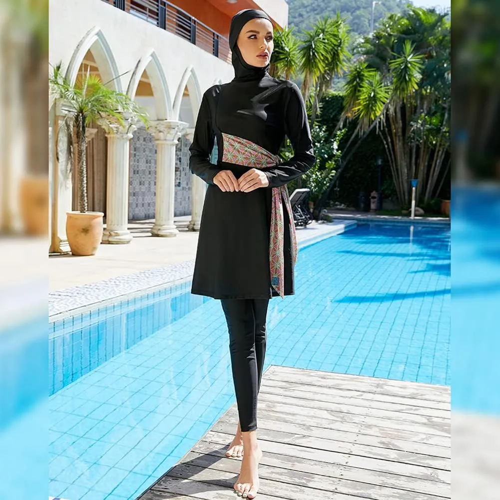ODIZLI Women Muslim Swimwear Islamic Modest Swimsuit Full Cover Hijab Long Sleeve Burkini