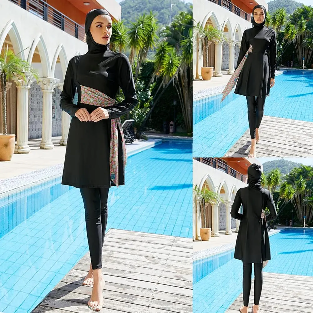 ODIZLI Women Muslim Swimwear Islamic Modest Swimsuit Full Cover Hijab Long Sleeve Burkini