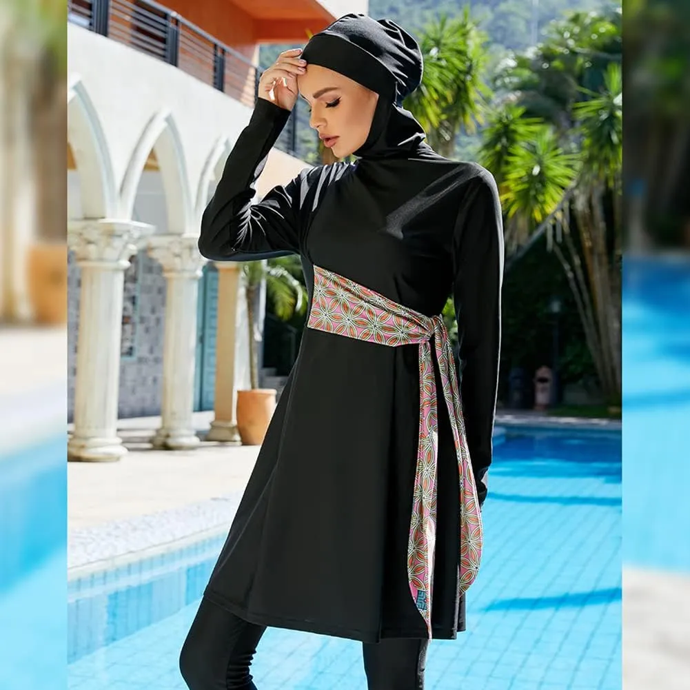ODIZLI Women Muslim Swimwear Islamic Modest Swimsuit Full Cover Hijab Long Sleeve Burkini