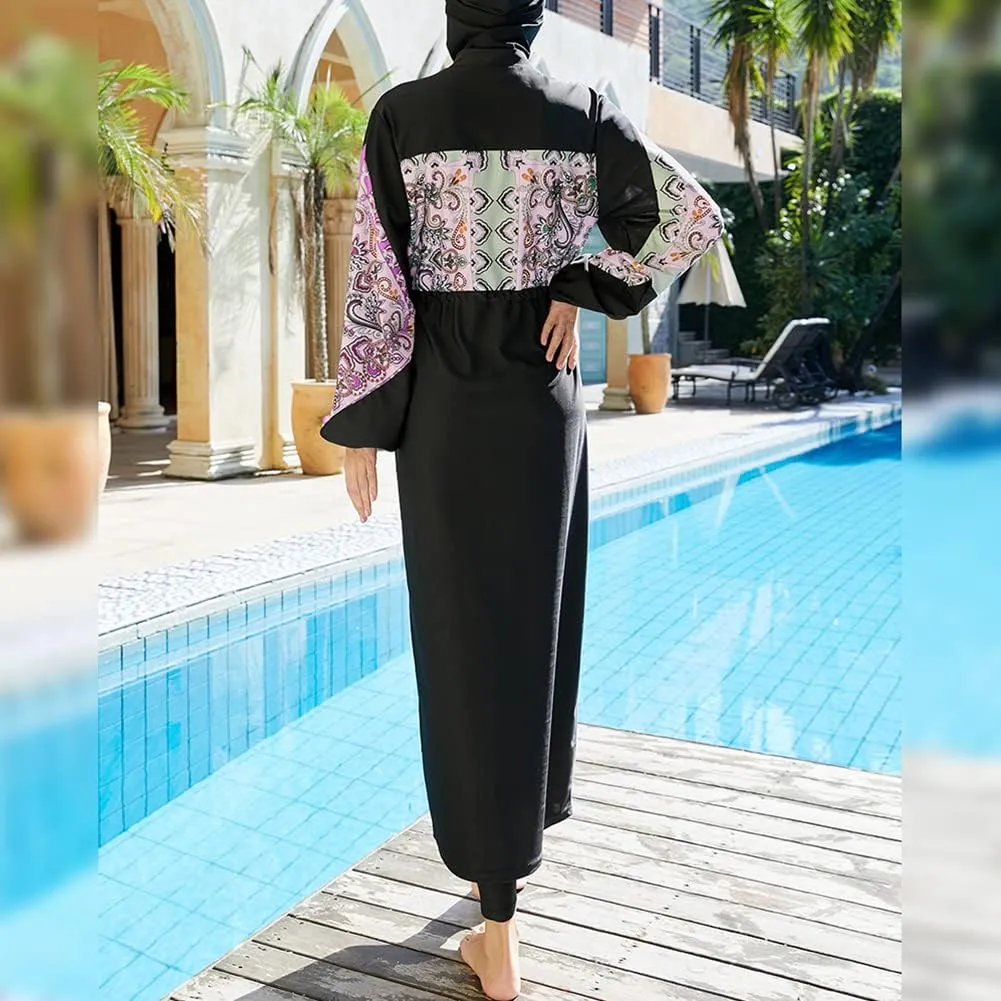 ODIZLI Women Muslim Swimwear Islamic Modest Swimsuit Full Cover Hijab Long Sleeve Burkini