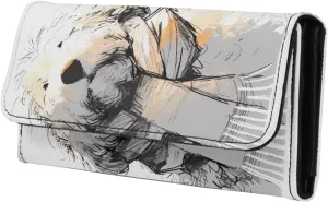 Old English Sheepdog Print Wallets Cash Clutch Bag for Women, Hand Drawn Puppy Dog Long Billfold with Zipper Coin Pocket, White Credit Card Wallet