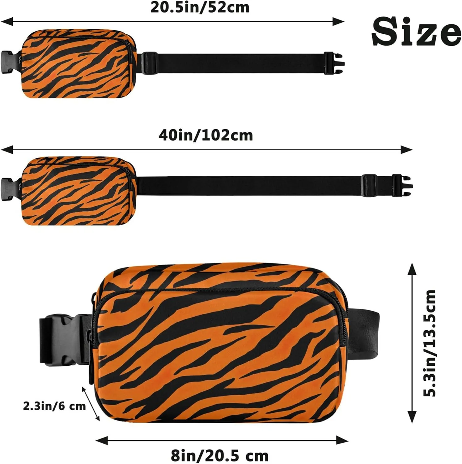 Orange Black Tiger Stripe Fanny Pack for Women Hip Pack Belt Pouch Waterproof Bright Colored Cross Body Waist Purse