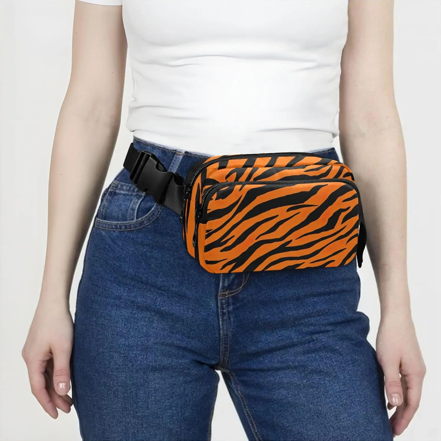 Orange Black Tiger Stripe Fanny Pack for Women Hip Pack Belt Pouch Waterproof Bright Colored Cross Body Waist Purse