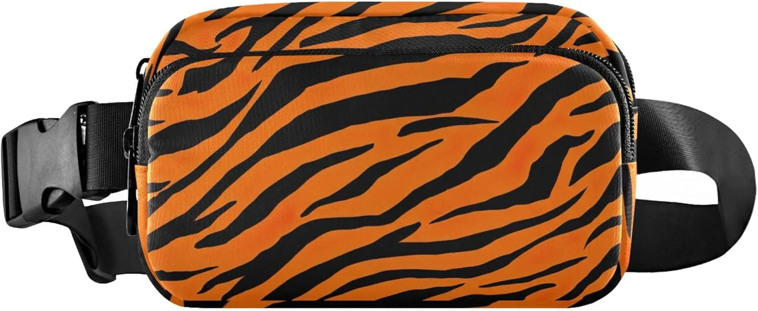 Orange Black Tiger Stripe Fanny Pack for Women Hip Pack Belt Pouch Waterproof Bright Colored Cross Body Waist Purse