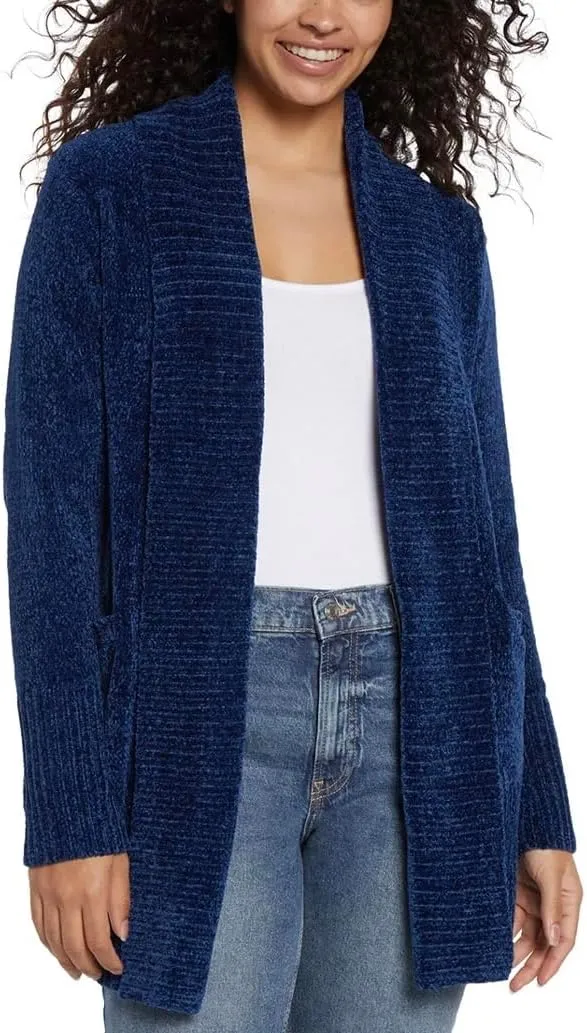 Orvis Womens Cardigan Sweater Chenille Pockets Soft Open-Front Midweight