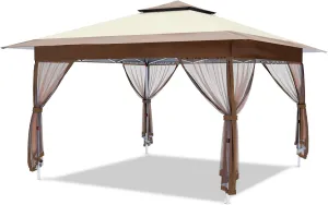 OUTFINE 12'x12' Gazebo Outdoor Pop up Canopy Tent with Curtains and Shelter for Patio, Party & Backyard (Khaki)