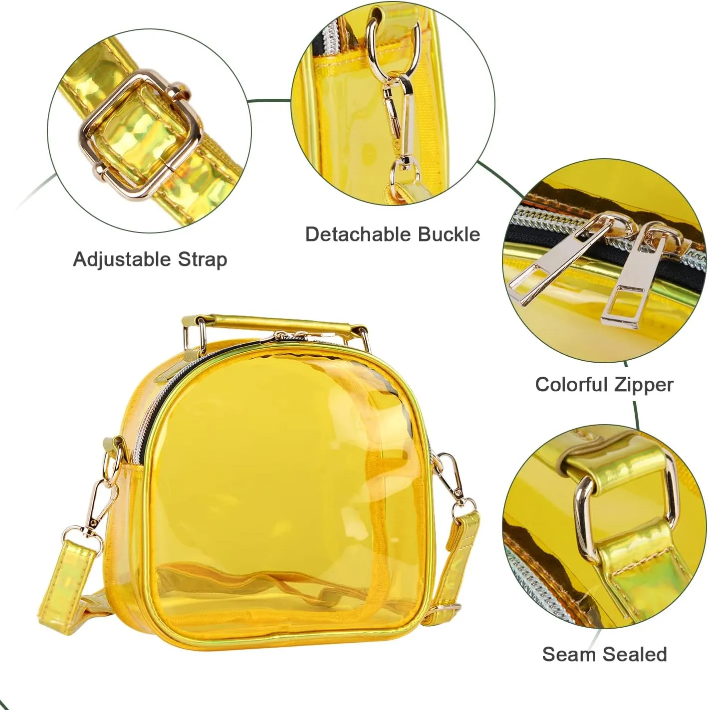Oweisong See Through Crossbody Purse Neon Clear Handbag for Women Stadium Approved Transparent Jelly Bags Sports Fan Purses
