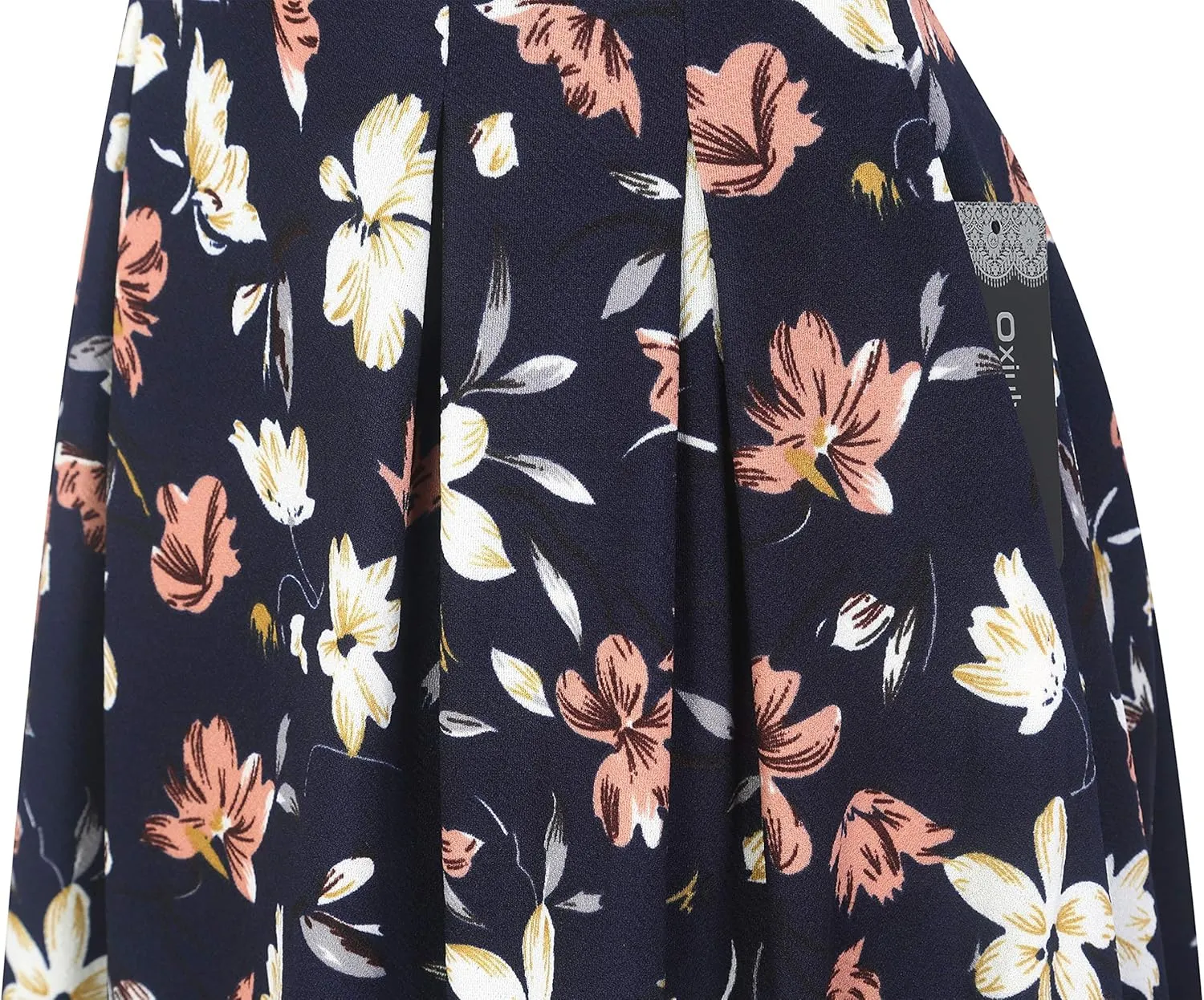 oxiuly Women's Vintage Half Sleeve O-Neck Contrast Casual Pockets Party Swing Dress OX253