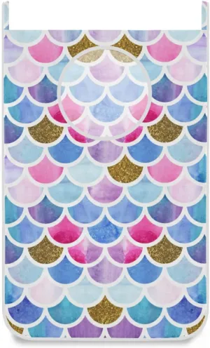 Oyihfvs Colorful Moroccan Tiles Watercolor Geometric Shapes Hanging Laundry Hamper Bag, Dirty Clothes Basket Bag with Hooks Bag Space Saving, for Bathroom, Bedroom, Storage, Behind Doors