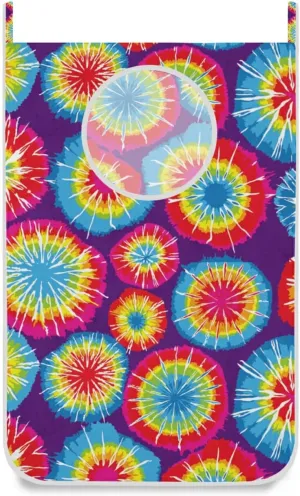Oyihfvs Colorful Tie Dye Pink Blue Purple Yellow Red Hippie Hanging Laundry Hamper Bag, Dirty Clothes Basket Bag with Hooks Bag Space Saving, for Bathroom, Bedroom, Storage, Behind Doors