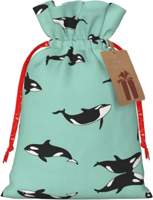 Pacific Ocean whale print Christmas Packing Cloth Bag with Drawstring Reusable Food Storage Bag Decoration bag
