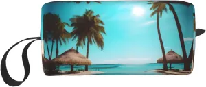Palm Trees and Clear Sea print Travel Cosmetic Bag Gifts for Women Portable Make Up Bags for Women Mother Sister