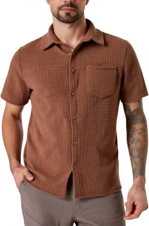 PAODIKUAI Men's Retro Short Sleeve Corduroy Shirt Casual Button Down Shirts