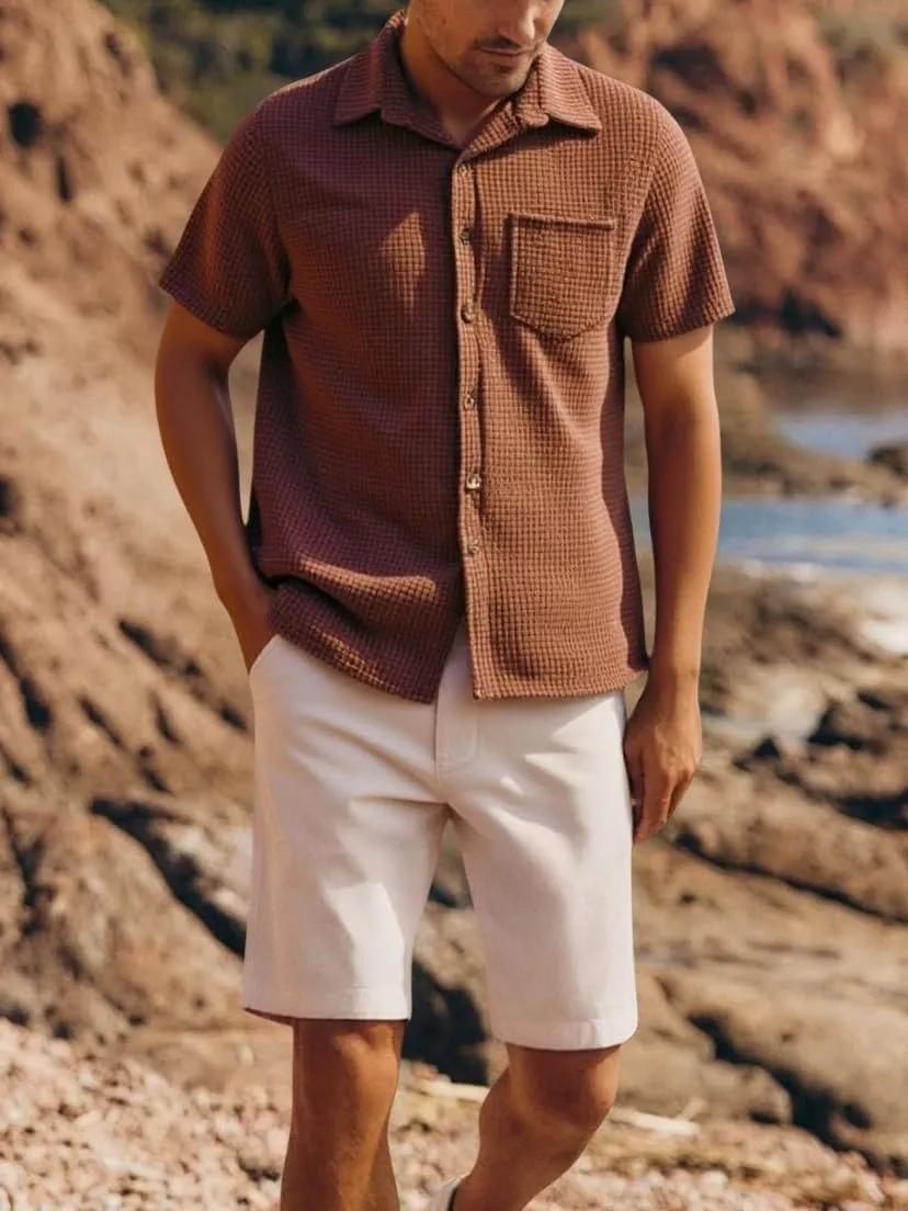 PAODIKUAI Men's Retro Short Sleeve Corduroy Shirt Casual Button Down Shirts