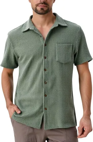 PAODIKUAI Men's Retro Short Sleeve Corduroy Shirt Casual Button Down Shirts