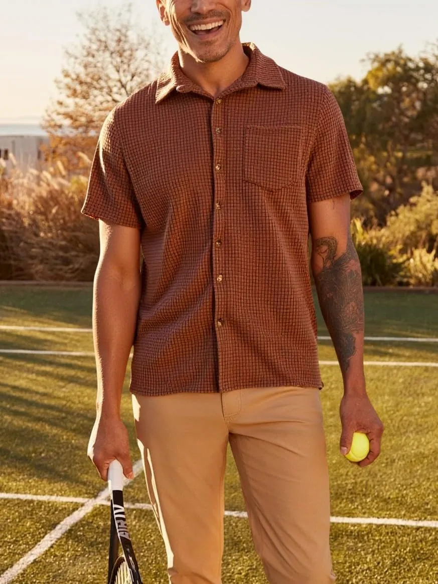 PAODIKUAI Men's Retro Short Sleeve Corduroy Shirt Casual Button Down Shirts