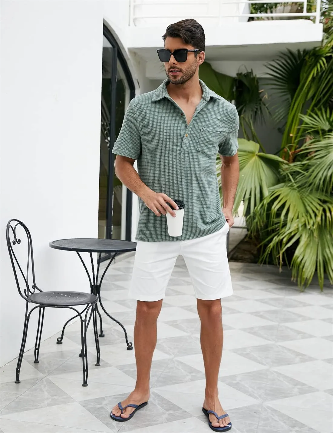 PAODIKUAI Men's Retro Short Sleeve Corduroy Shirt Casual Button Down Shirts