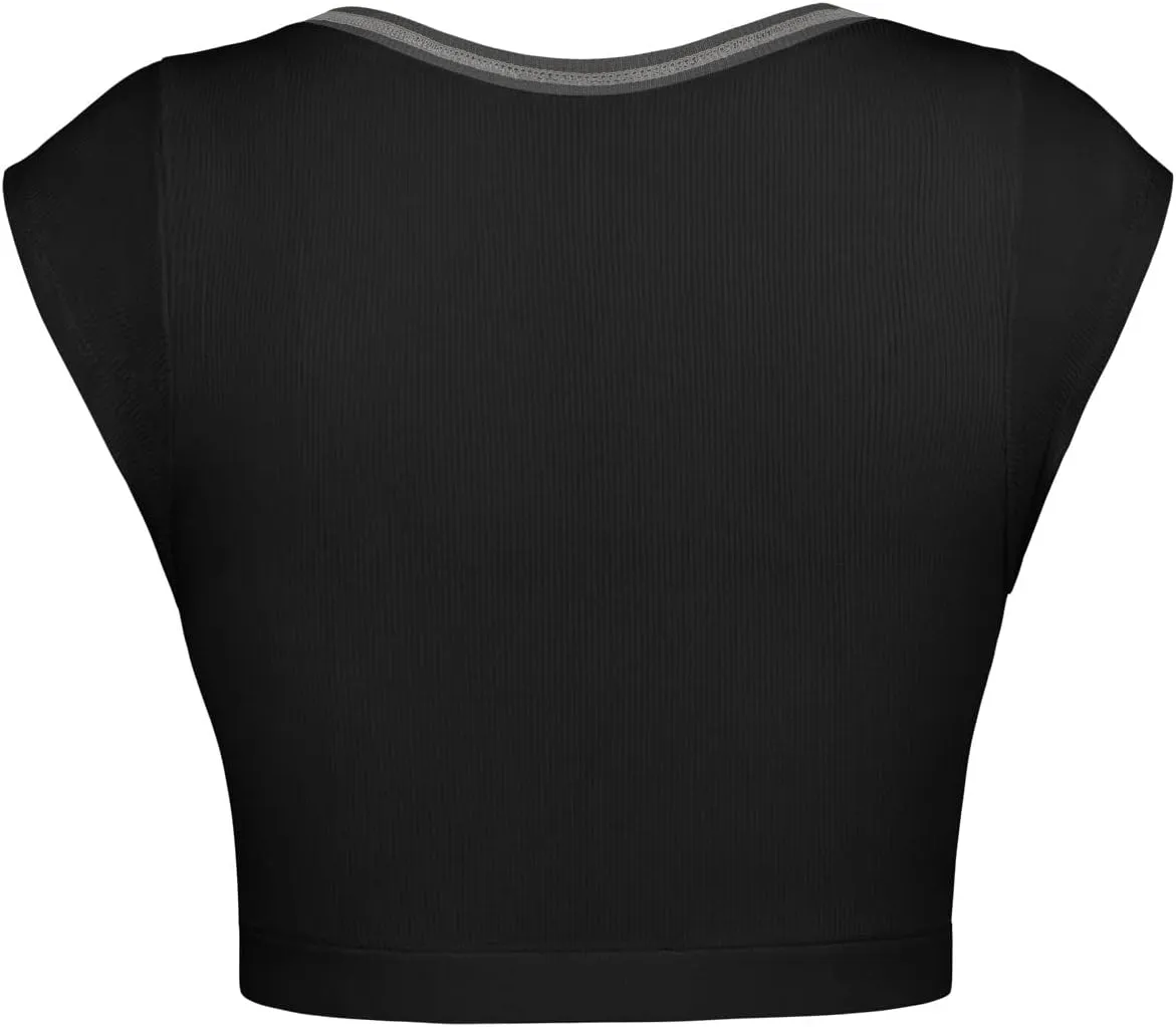 PAODIKUAI Women's Crop Tops Slim Fit Ribbed Knit Basic Tank Tops Short Sleeve Shirt Y2k Top