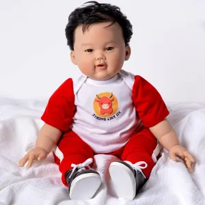 Paradise Galleries Realistic Reborn Asian Baby Big Boy 22 Inch Doll Lifelike Soft Hair 6 Piece Gift Set for Ages 3 Up - Kenzo