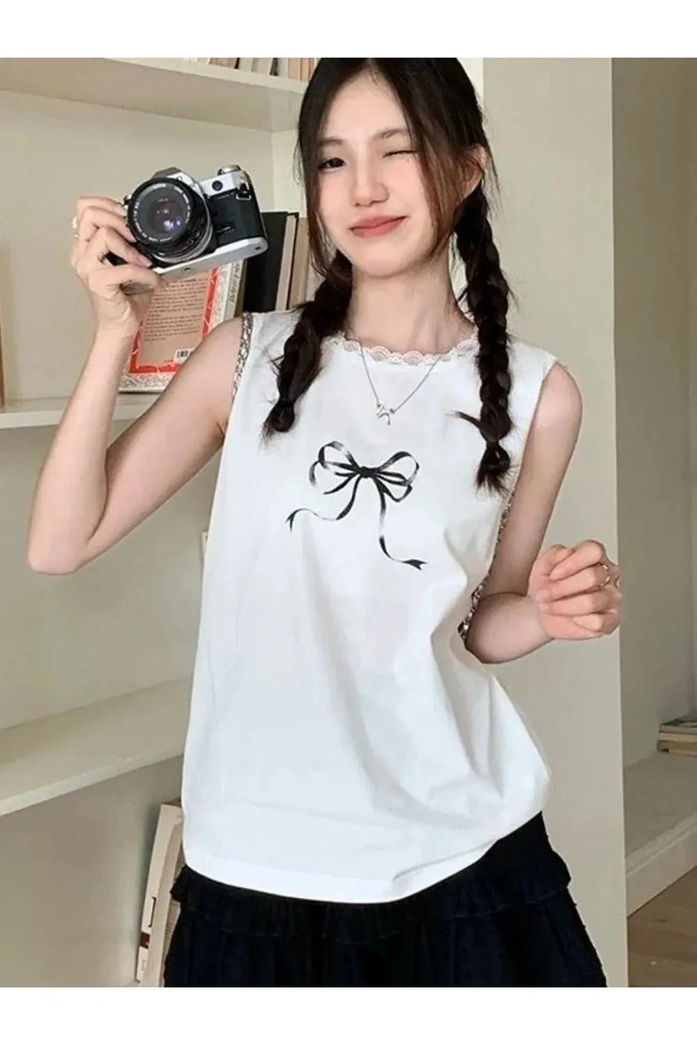 Patchwork Bow Print Tank Top