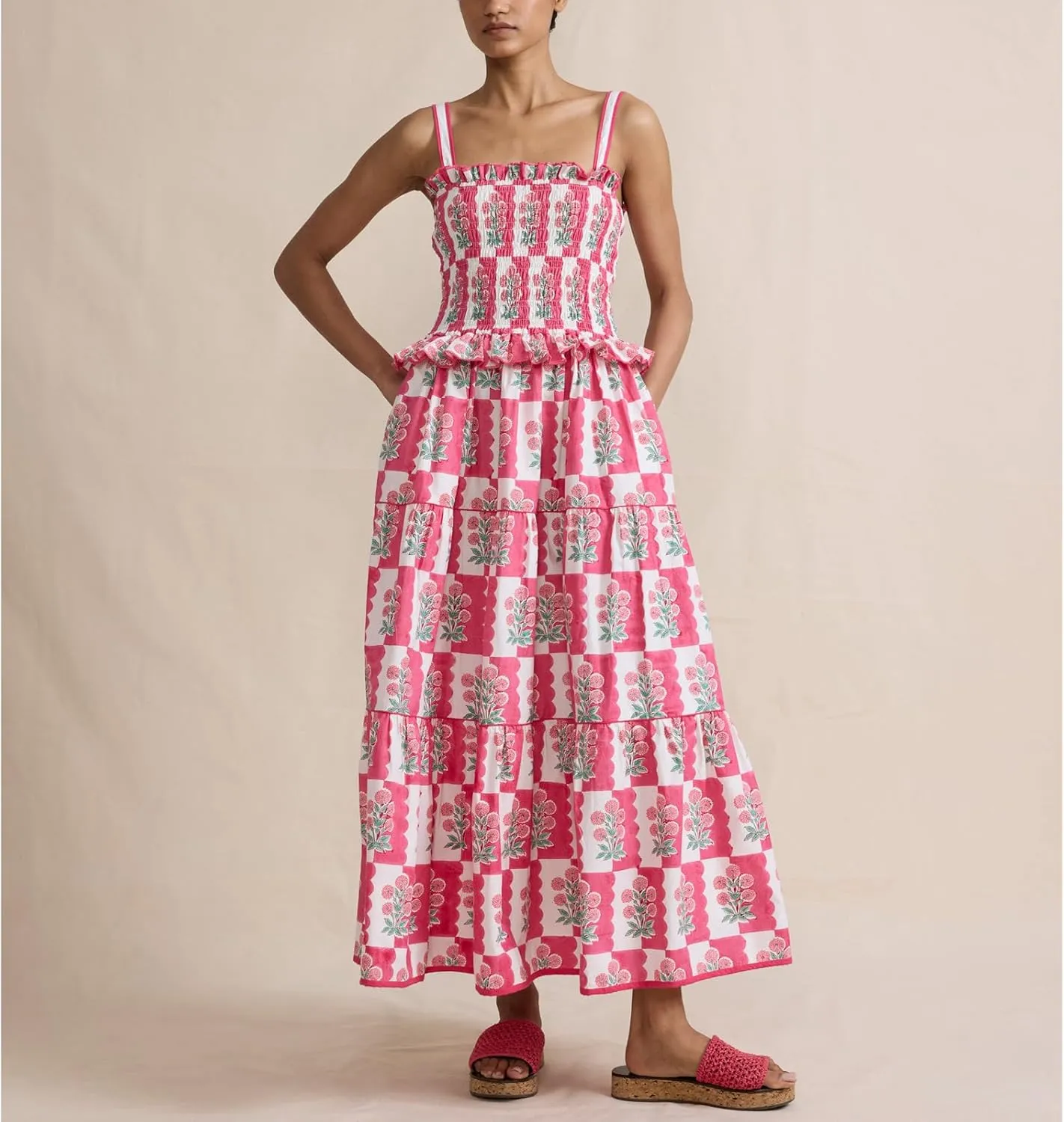Patchwork Dress for Women Y2k Spaghetti Strap Lace Sheer Floral Ruffle Flowy Maxi Dresses Summer Backless Sundress
