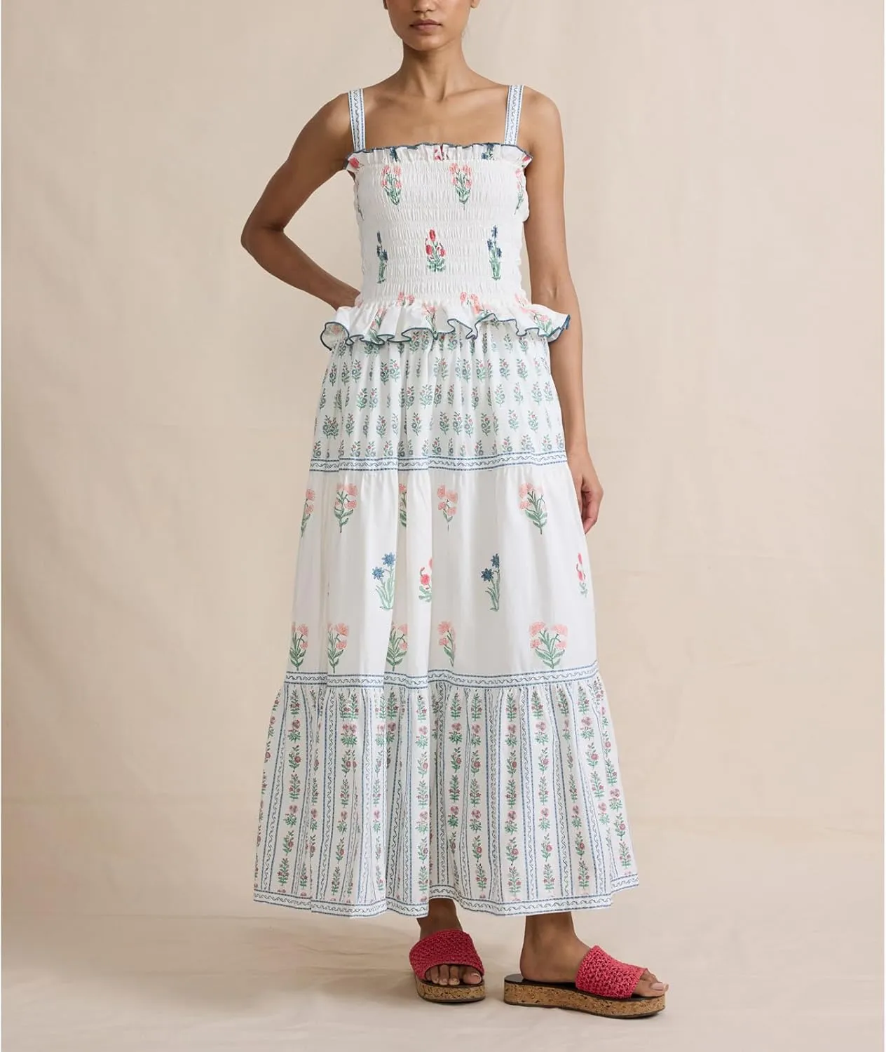 Patchwork Dress for Women Y2k Spaghetti Strap Lace Sheer Floral Ruffle Flowy Maxi Dresses Summer Backless Sundress