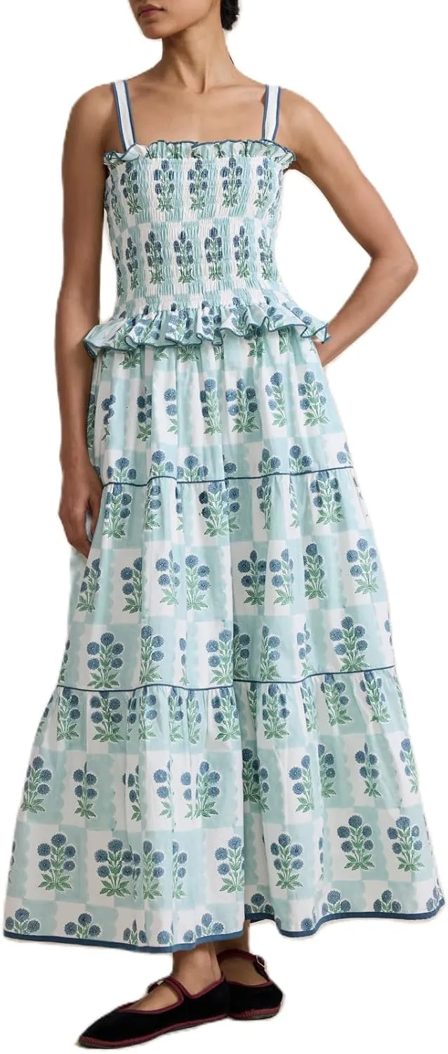 Patchwork Dress for Women Y2k Spaghetti Strap Lace Sheer Floral Ruffle Flowy Maxi Dresses Summer Backless Sundress