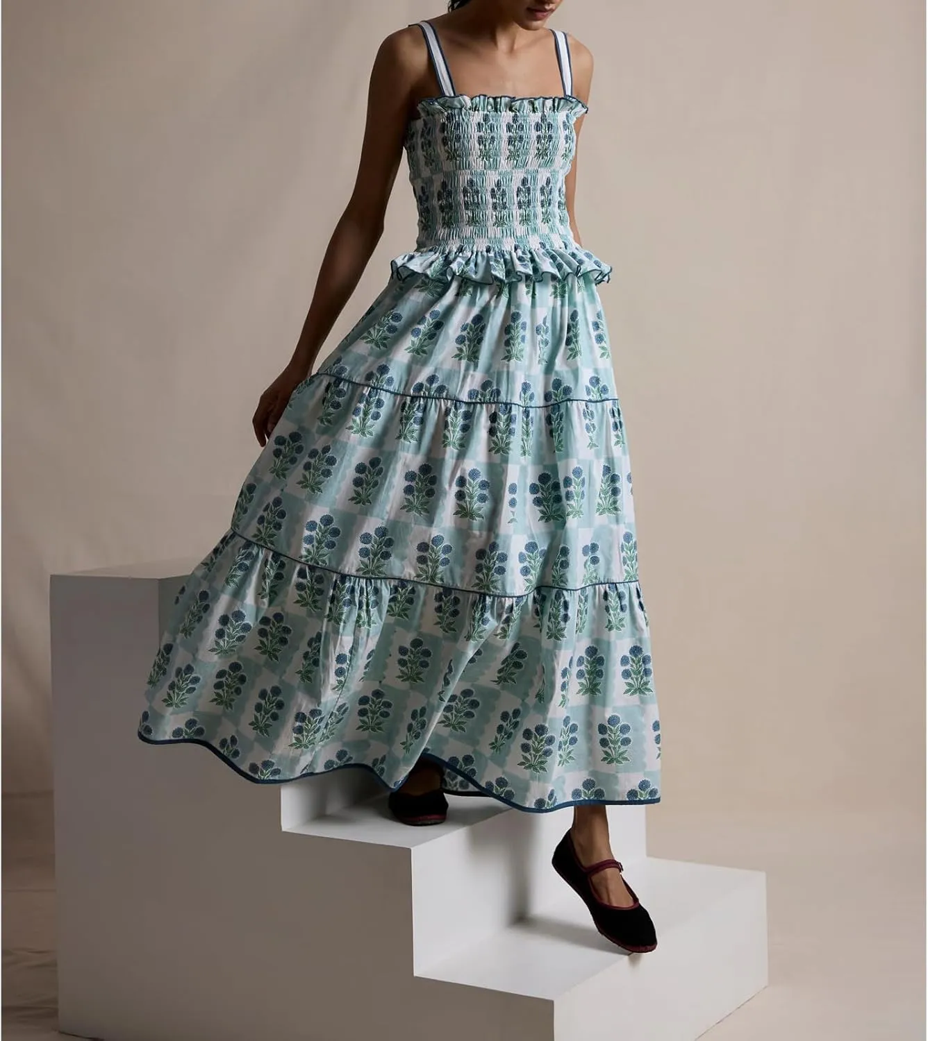 Patchwork Dress for Women Y2k Spaghetti Strap Lace Sheer Floral Ruffle Flowy Maxi Dresses Summer Backless Sundress