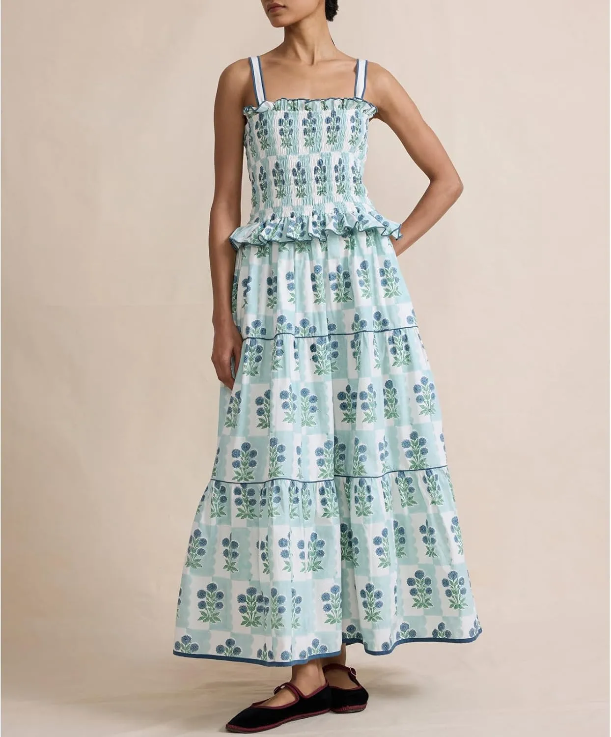 Patchwork Dress for Women Y2k Spaghetti Strap Lace Sheer Floral Ruffle Flowy Maxi Dresses Summer Backless Sundress