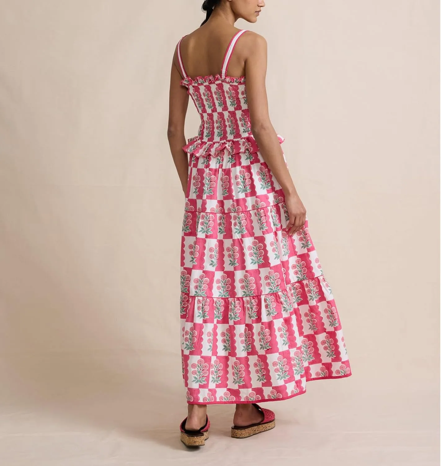 Patchwork Dress for Women Y2k Spaghetti Strap Lace Sheer Floral Ruffle Flowy Maxi Dresses Summer Backless Sundress