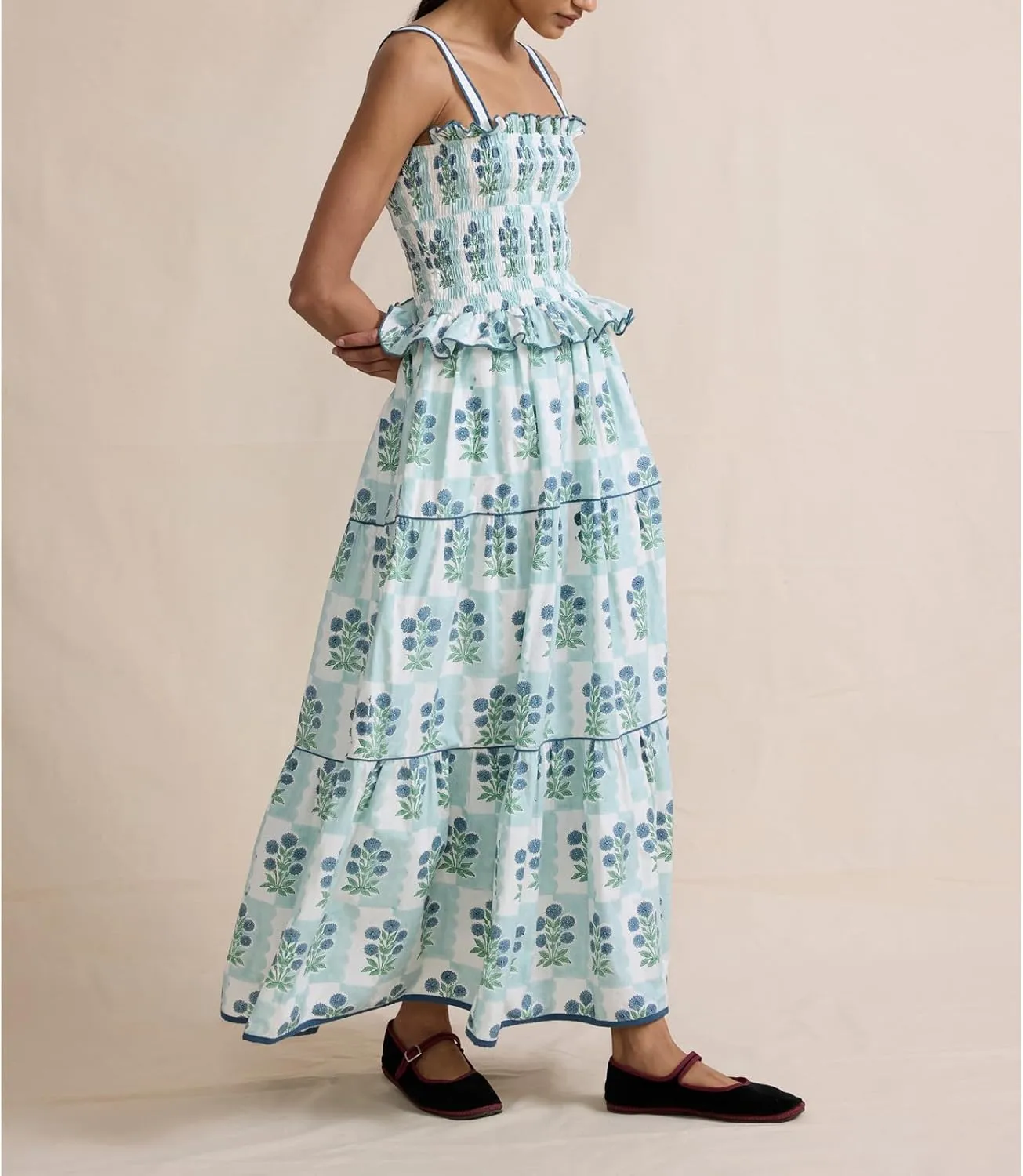 Patchwork Dress for Women Y2k Spaghetti Strap Lace Sheer Floral Ruffle Flowy Maxi Dresses Summer Backless Sundress