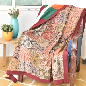 Patchwork single dohar with maroon border