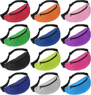 PATIKIL 12 Pack Neon Fanny Pack Bulk 80s 90s Party Adjustable Waist Bags Oxford Cloth Waist Fanny Pack with Zipper for Women Men Workout Traveling Party, 12 Colors