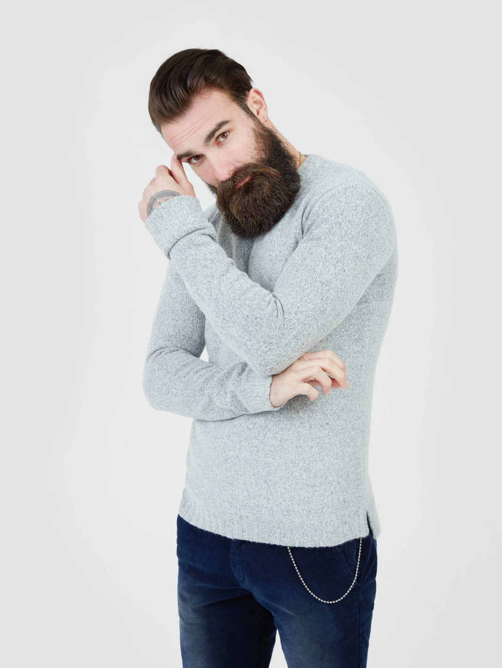 Pearly King Nevis Mohair Mix Knit Jumper in Light Grey