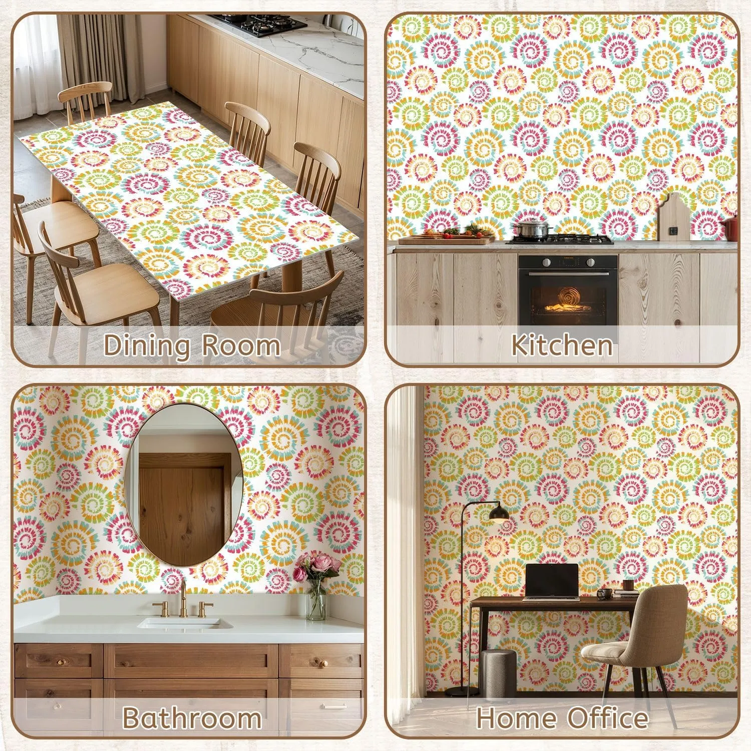 Peel and Stick Wallpaper Self Adhesive Wall Mural Seamless pattern tie dye spiral white Simple colourful spiral design Contact Paper Renter Friendly Wallpaper for Kitchen Nursery Bedroom 17.7"x118"