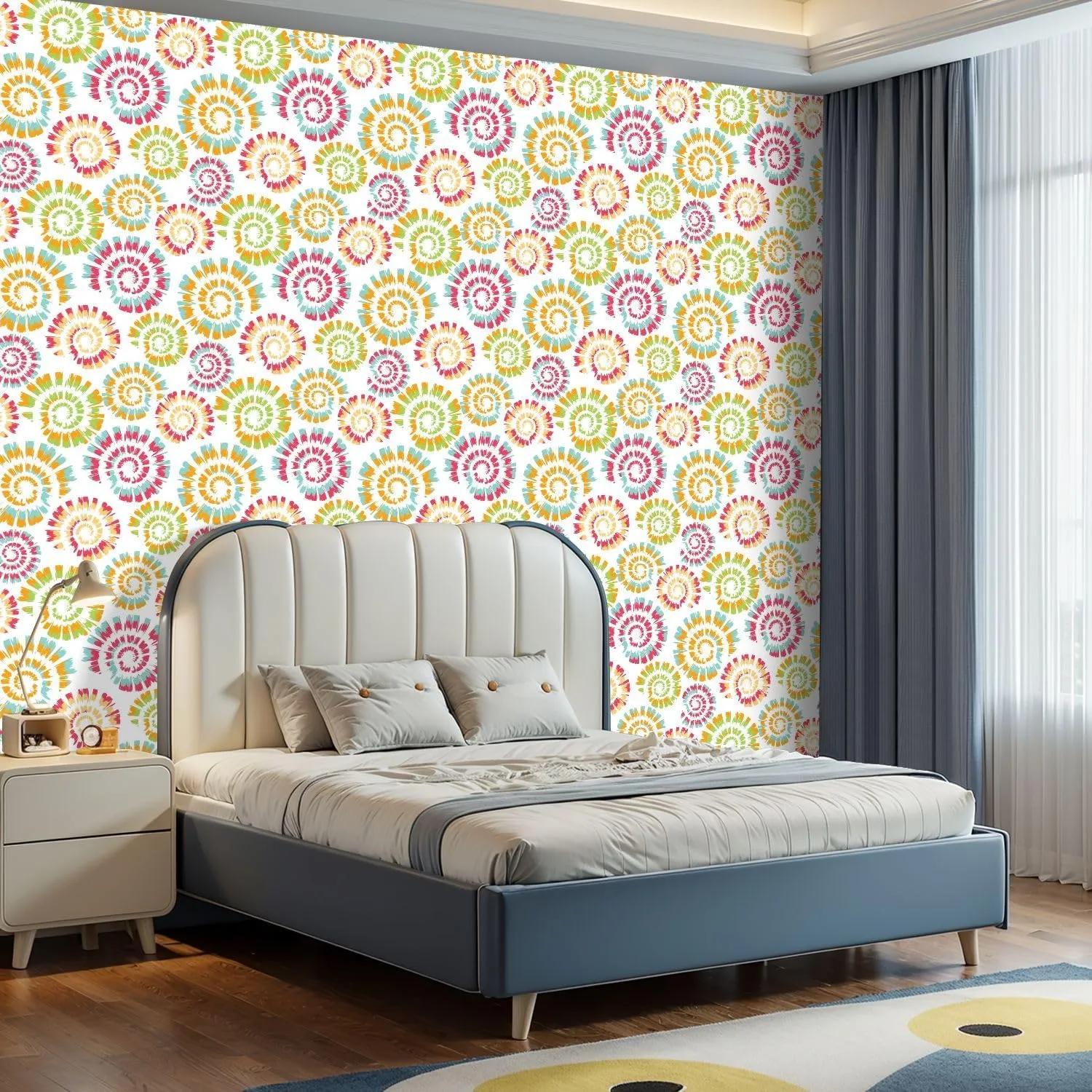 Peel and Stick Wallpaper Self Adhesive Wall Mural Seamless pattern tie dye spiral white Simple colourful spiral design Contact Paper Renter Friendly Wallpaper for Kitchen Nursery Bedroom 17.7"x118"