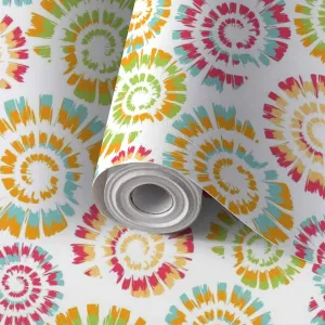 Peel and Stick Wallpaper Self Adhesive Wall Mural Seamless pattern tie dye spiral white Simple colourful spiral design Contact Paper Renter Friendly Wallpaper for Kitchen Nursery Bedroom 17.7"x118"