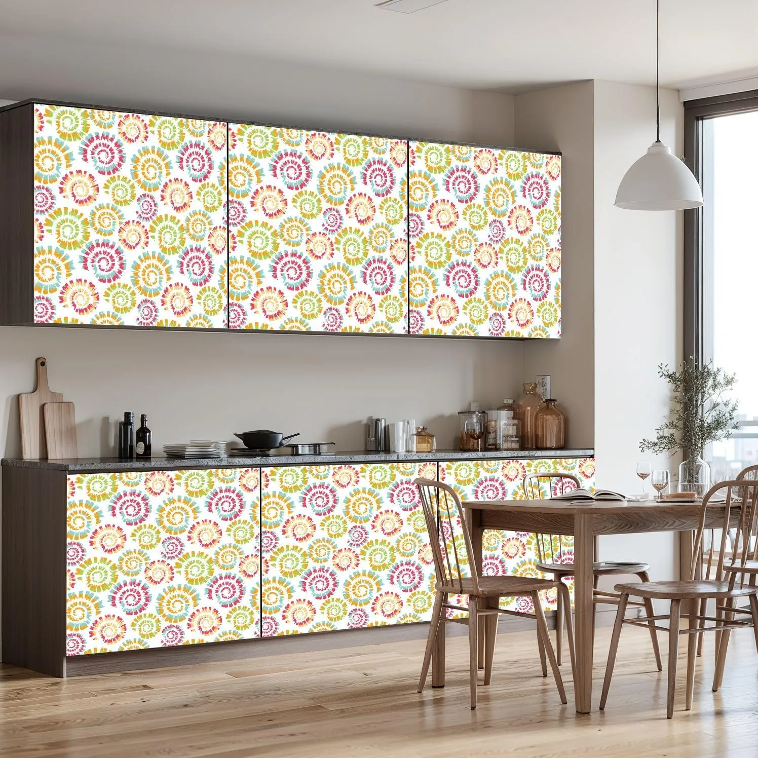 Peel and Stick Wallpaper Self Adhesive Wall Mural Seamless pattern tie dye spiral white Simple colourful spiral design Contact Paper Renter Friendly Wallpaper for Kitchen Nursery Bedroom 17.7"x118"