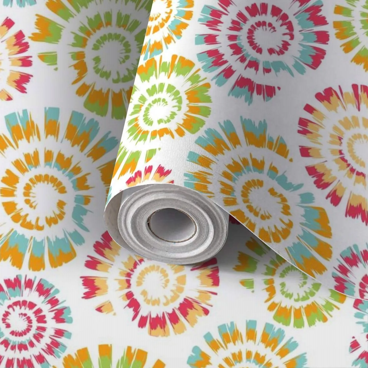 Peel and Stick Wallpaper Self Adhesive Wall Mural Seamless pattern tie dye spiral white Simple colourful spiral design Contact Paper Renter Friendly Wallpaper for Kitchen Nursery Bedroom 17.7"x118"